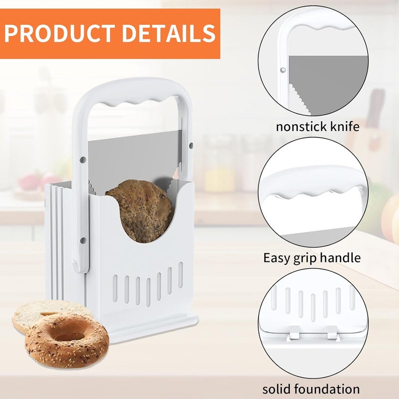 XPAPOV Bread Slicer, Bagel Cutter Stainless Steel, Safe Grip, Suitability for Homemade Bread, Bagels, Cakes (White) - Image 3